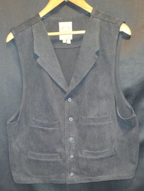 Vintage WAH MAKER Black 100% Cotton Button Front Vest Lapels And Extra Pockets